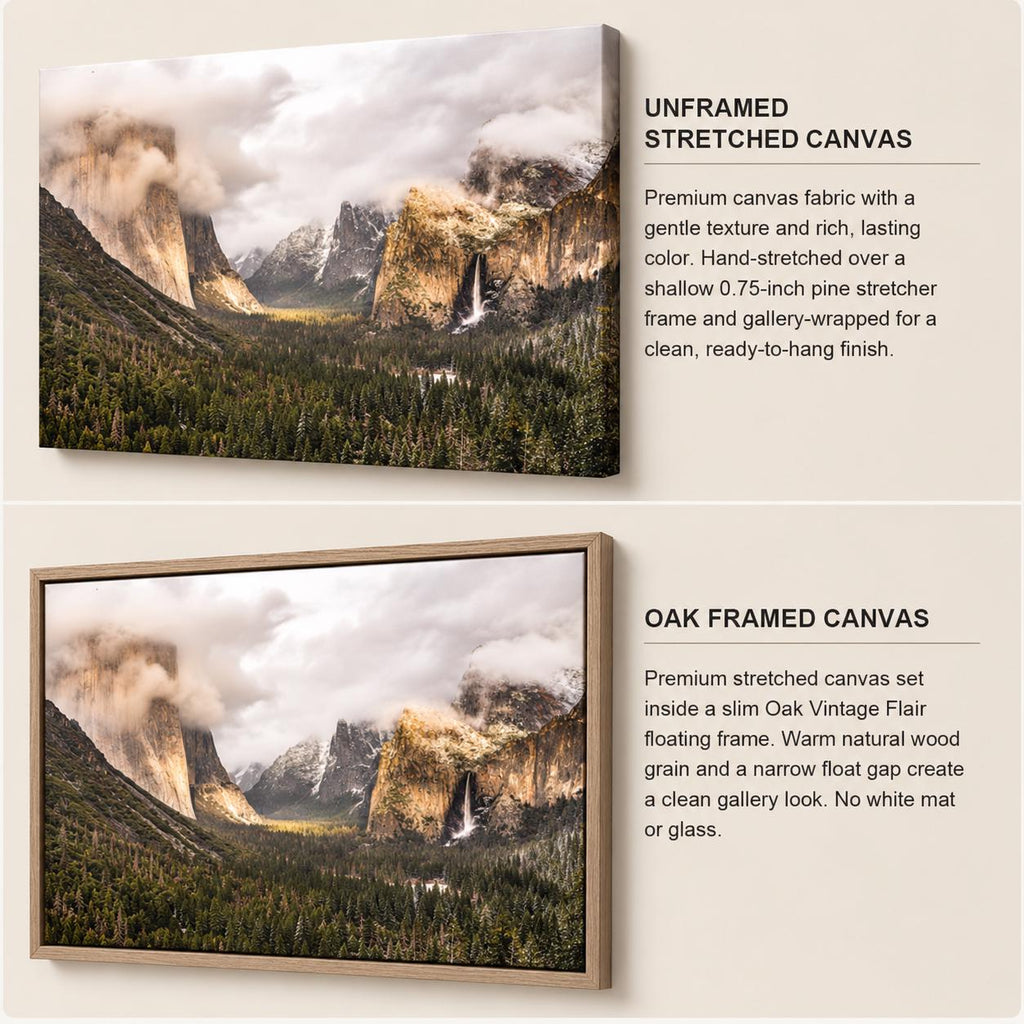 Yosemite Wall Art Canvas, Tunnel View Landscape Photography, Framed or Unframed National Park Decor