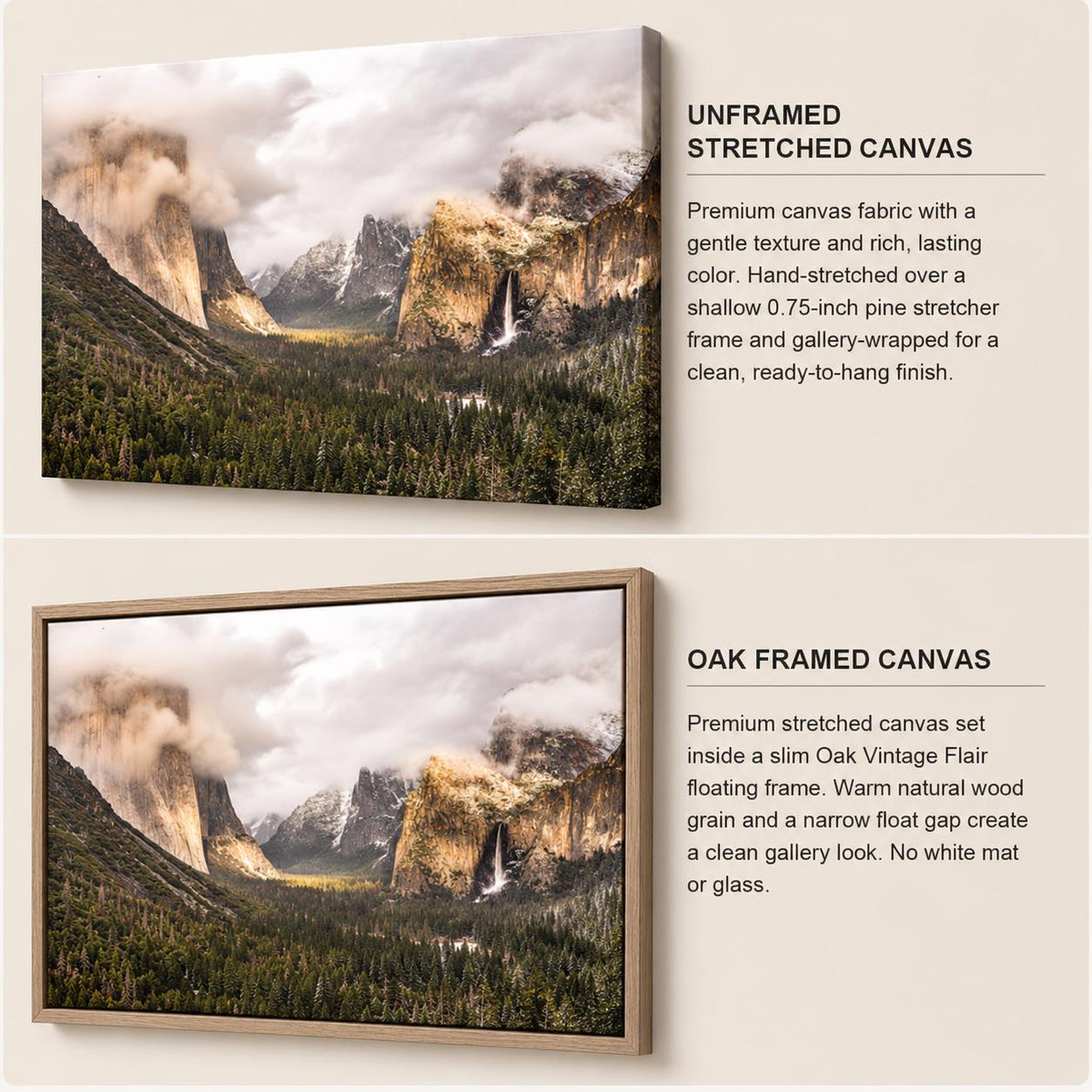 Yosemite Wall Art Canvas, Tunnel View Landscape Photography, Framed or Unframed National Park Decor