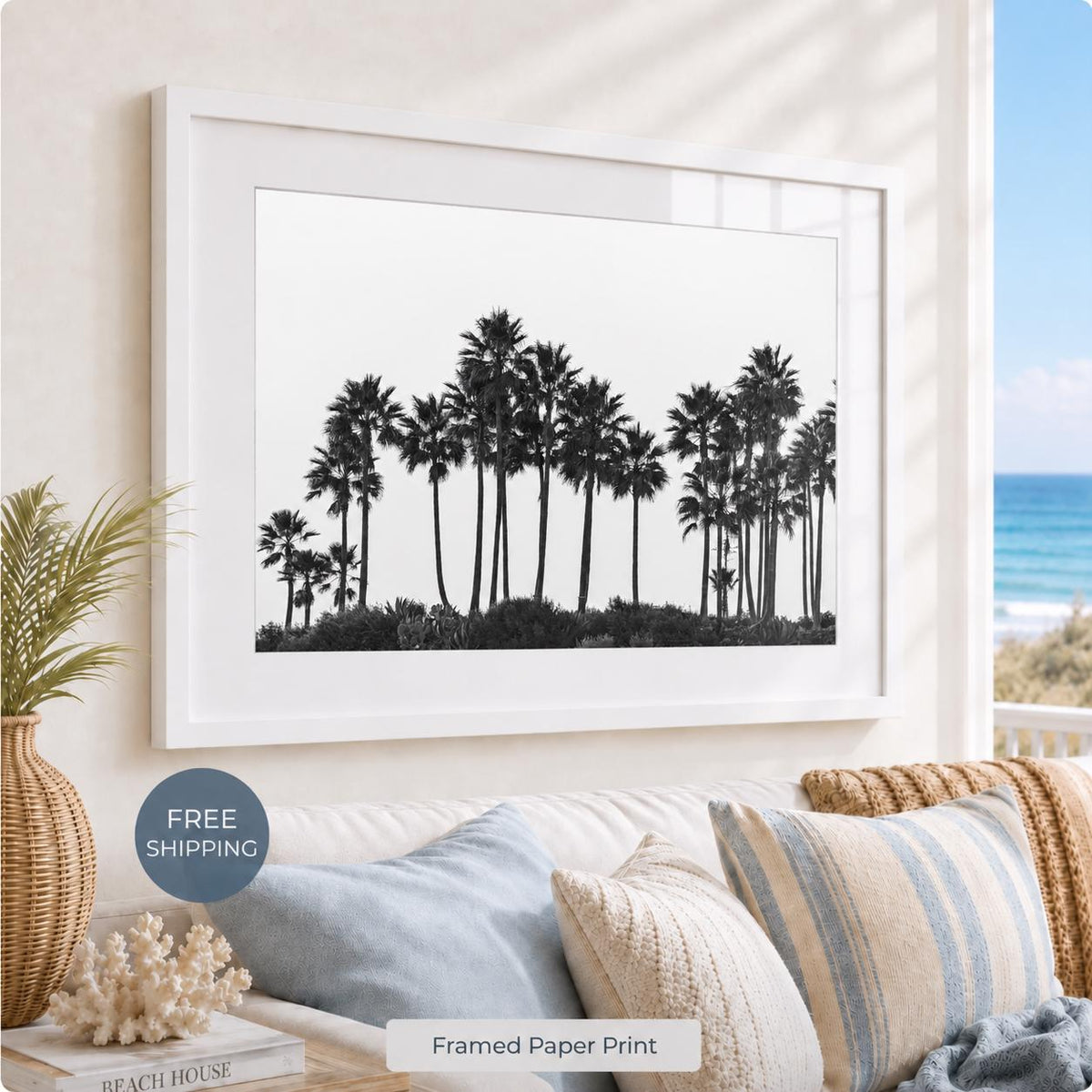 Framed Black and White Palm Tree Print, California Photography